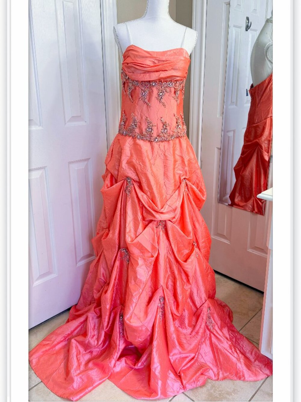 Coral beaded sequin fairy maxi formal / prom / Party Dress Size 13/14 and Size 8